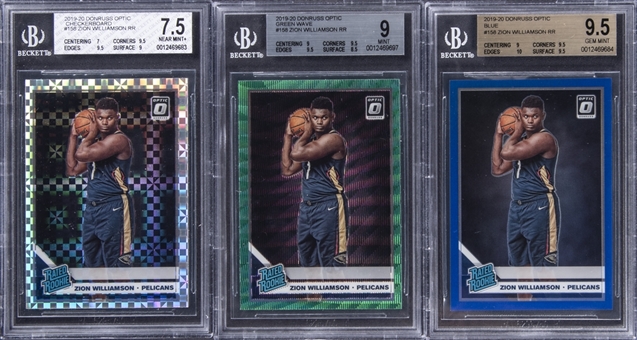 2019-20 Donruss Optic Checkerboard/Green Wave/Blue #158 Zion Williamson BGS-Graeded Rookie Cards Trio (3 Different)